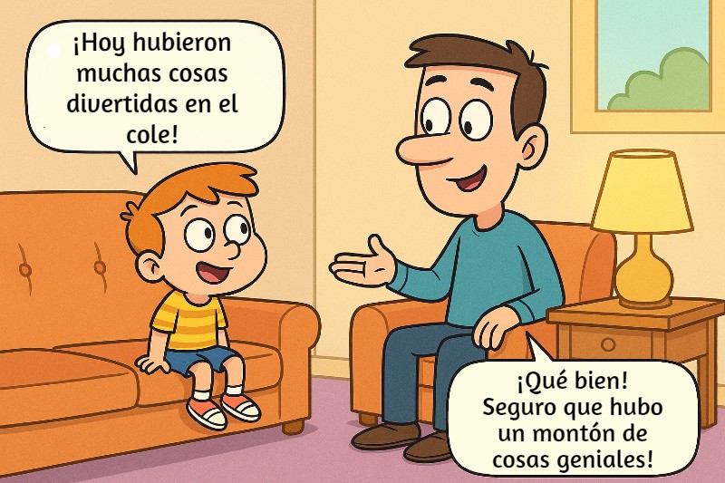padre corrigiendo el habla de su hijo de forma indirecta