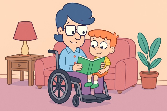 persona con daño cerebral viendo un cuento con su hijo