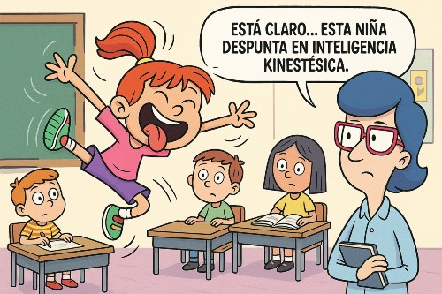 niña saltando en clase para demostrar su inteligencia kinestésica