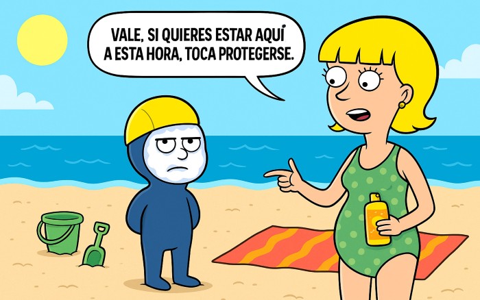 niño protegido con prendas y crema solar para estar en la playa