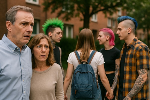 Padres que miran asustados a los amigos de su hija porque no les gustan