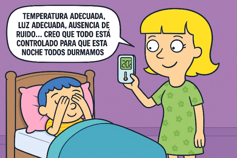 madre comprobando la temperatura del cuarto de su hijo