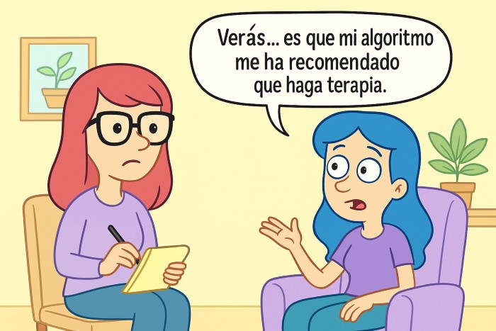 adolescente en consulta psicológica diciendo que el algoritmo le ha recomendado acudir