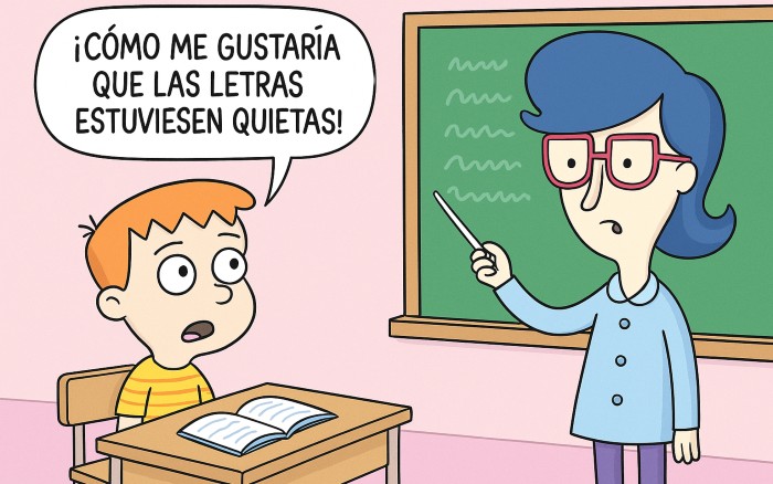 niño que no puede fijar la vista en las letras de la pizarra porque se mueven