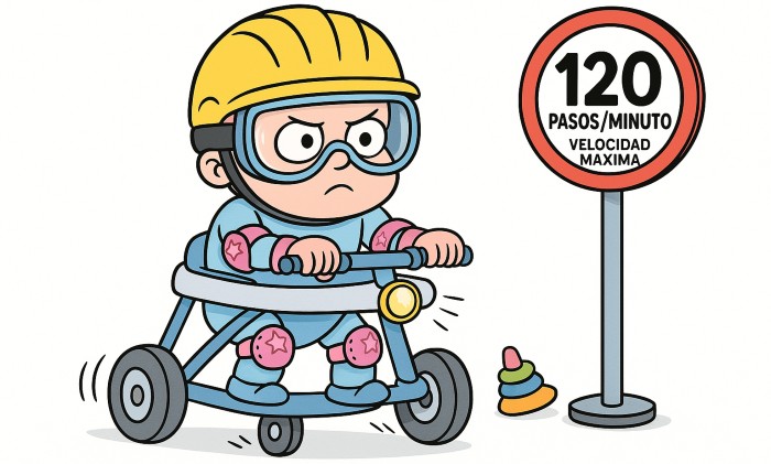 niño con casco, gafas y coderas montado en un tacatá