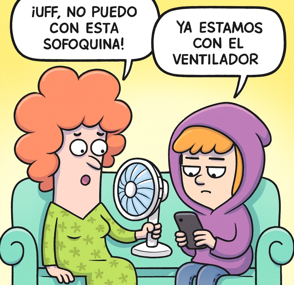 madre con menopausia comparte sillón con hija adolescente