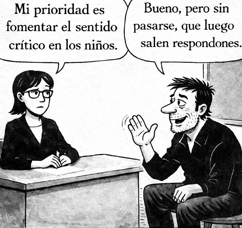 Profesora que quiere potenciar el sentido crítico de los niños y un padre que no está totalmente de acuerdo