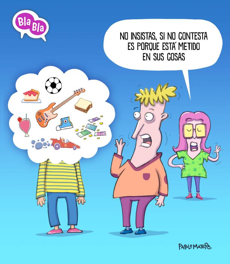 Persona distraída, con la cabeza llena de pensamientos, ajena a lo que le dicen.