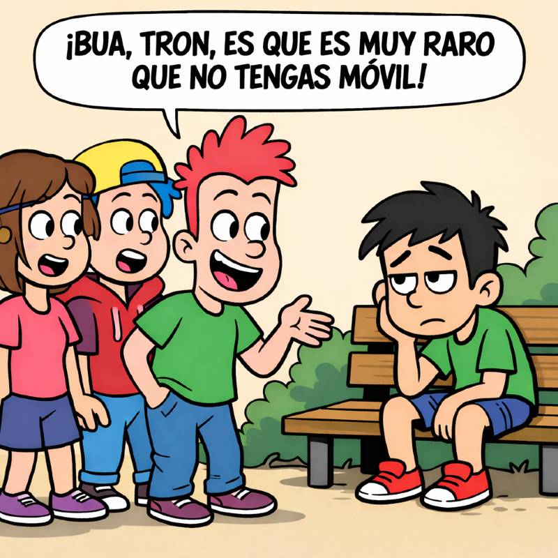 Un grupo de niños consideran bicho raro a otro por no tener móvil