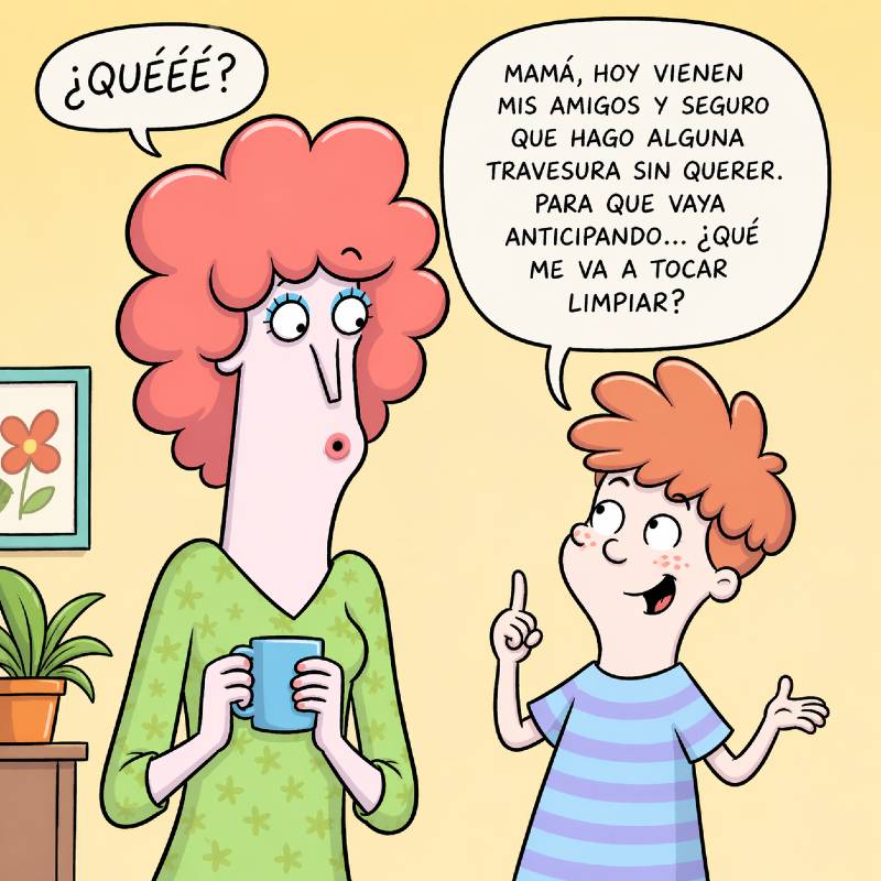 un niño pregunta a su madre cual será la consecuencia de hacer la travesura que tiene prevista 'sin querer'