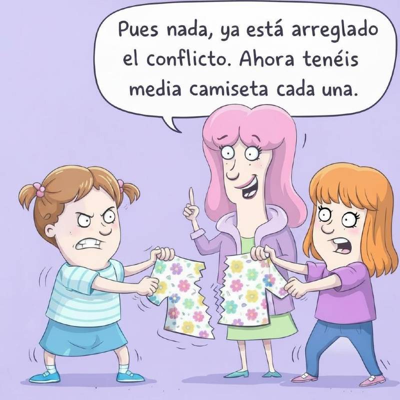 dos hermanas se pelean por una camiseta hasta romperla. La madre les dice que ahora 'cada una tiene la mitad'