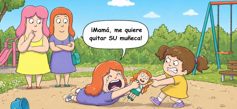 dos niñas se pelean en el parque por la muñeca de una de ellas