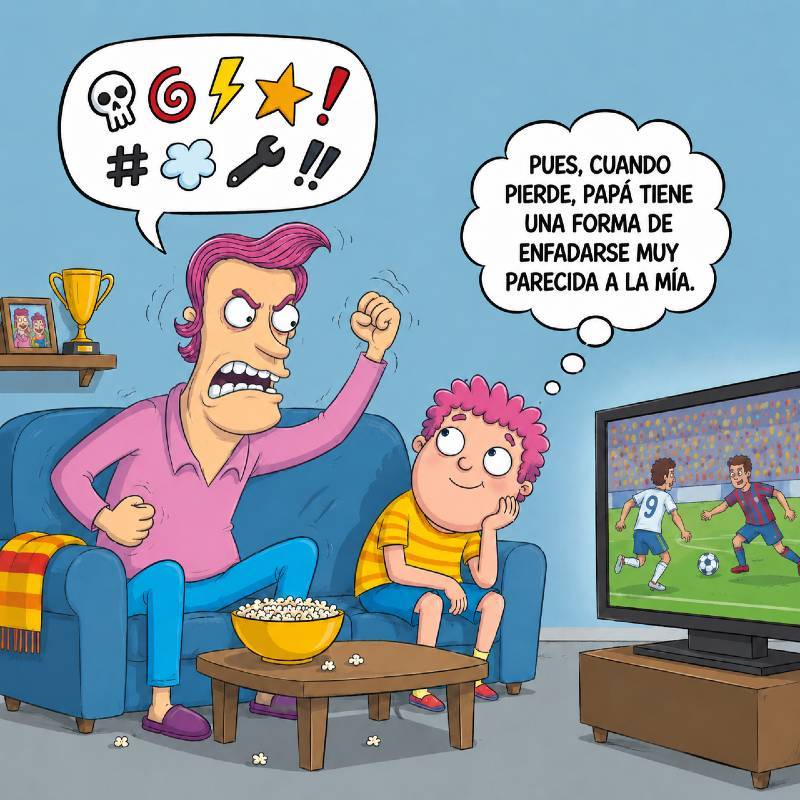 Un padre protesta durante un partido de fútbol mientras su hijo compara su enfado con el suyo
