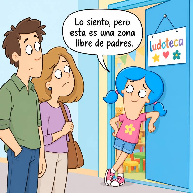 Niña impide el paso de unos padres a la ludoteca alegando que es una 'Zona libre de padres'